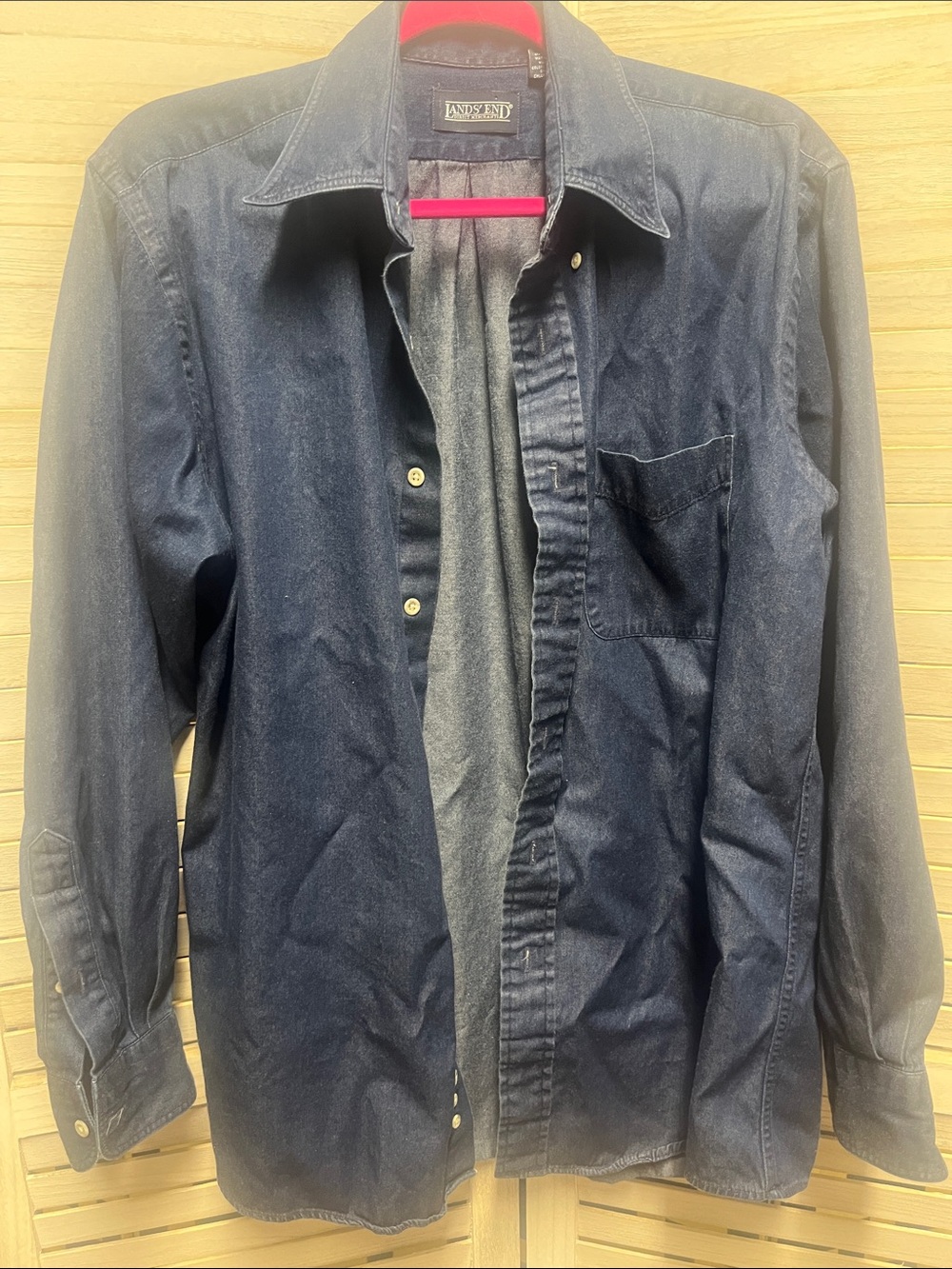 Lands’ End Men’s 15.5 32 Regular Indigo Chambray Button Down Shirt 100% Cotton